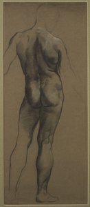 男性ヌード研究（茶色の紙に黒と白のチョーク） 作： Evelyn De Morgan